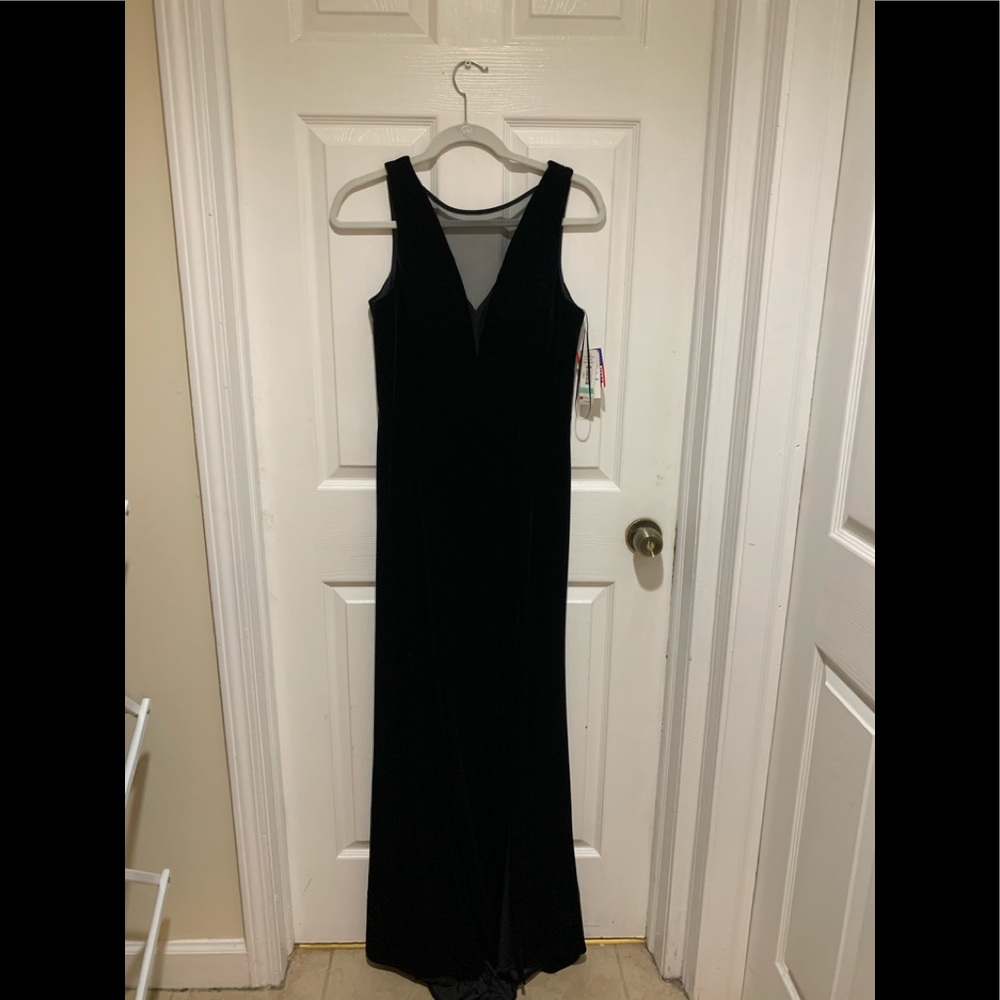 Floor length velvet black dress